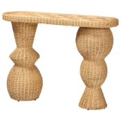 bali & pari Hisao Natural Rattan Checkered Console Table with Sculptural Base